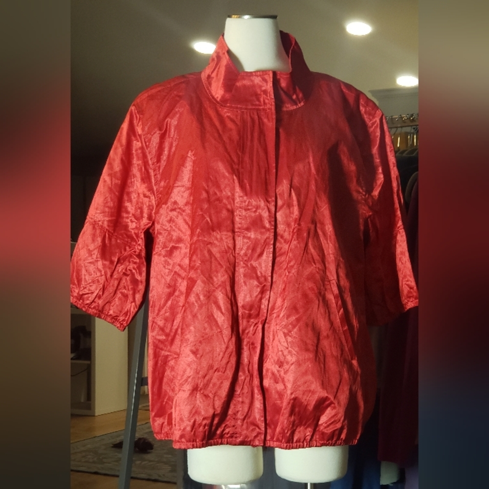 NWOT LAL Red Satin Jacket, elbow sleeves (size 3X)